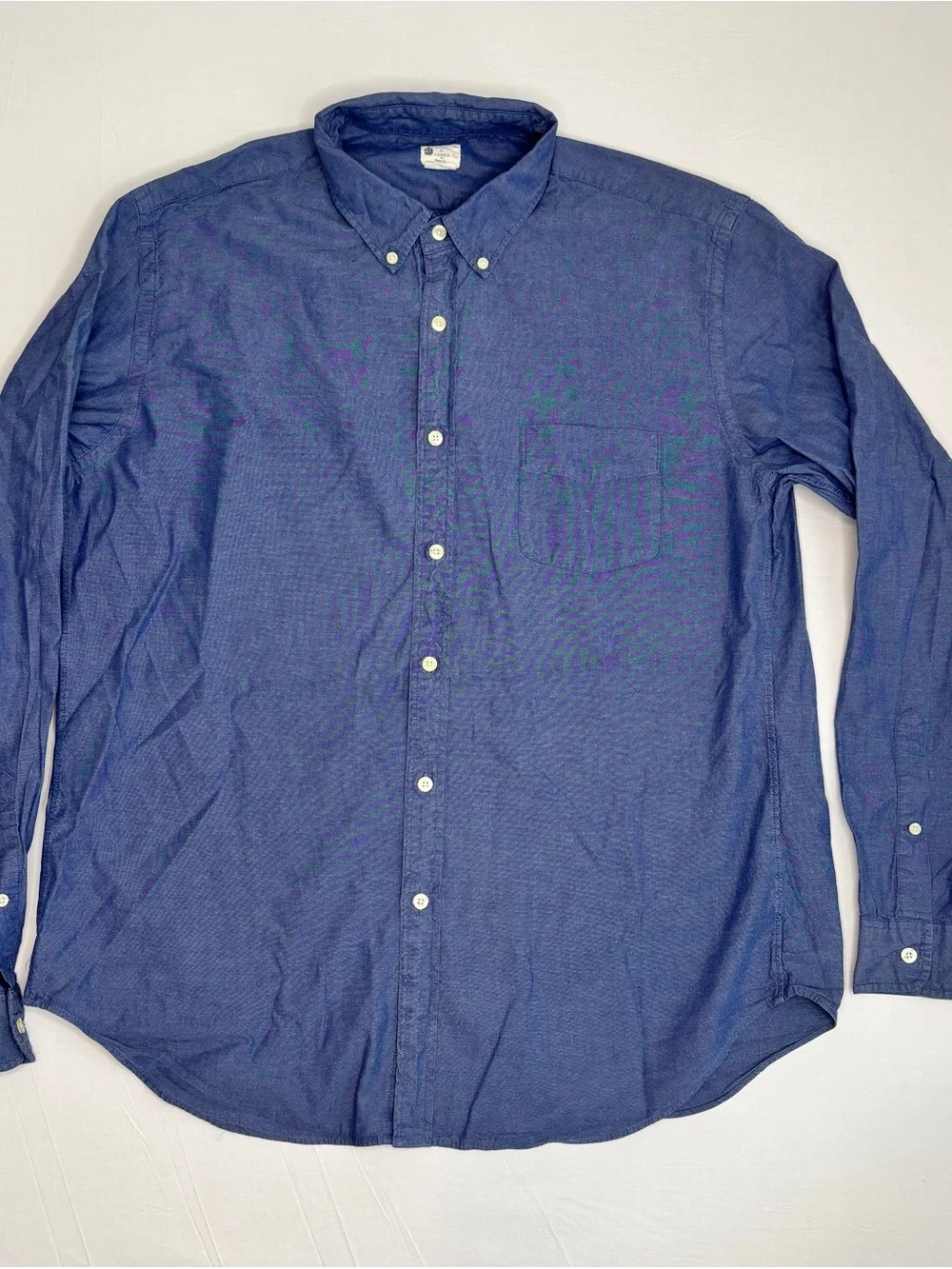 J.Crew Sunwashed Oxford Shirt XL Blue Button Front Long Sleeve 100% Cotton